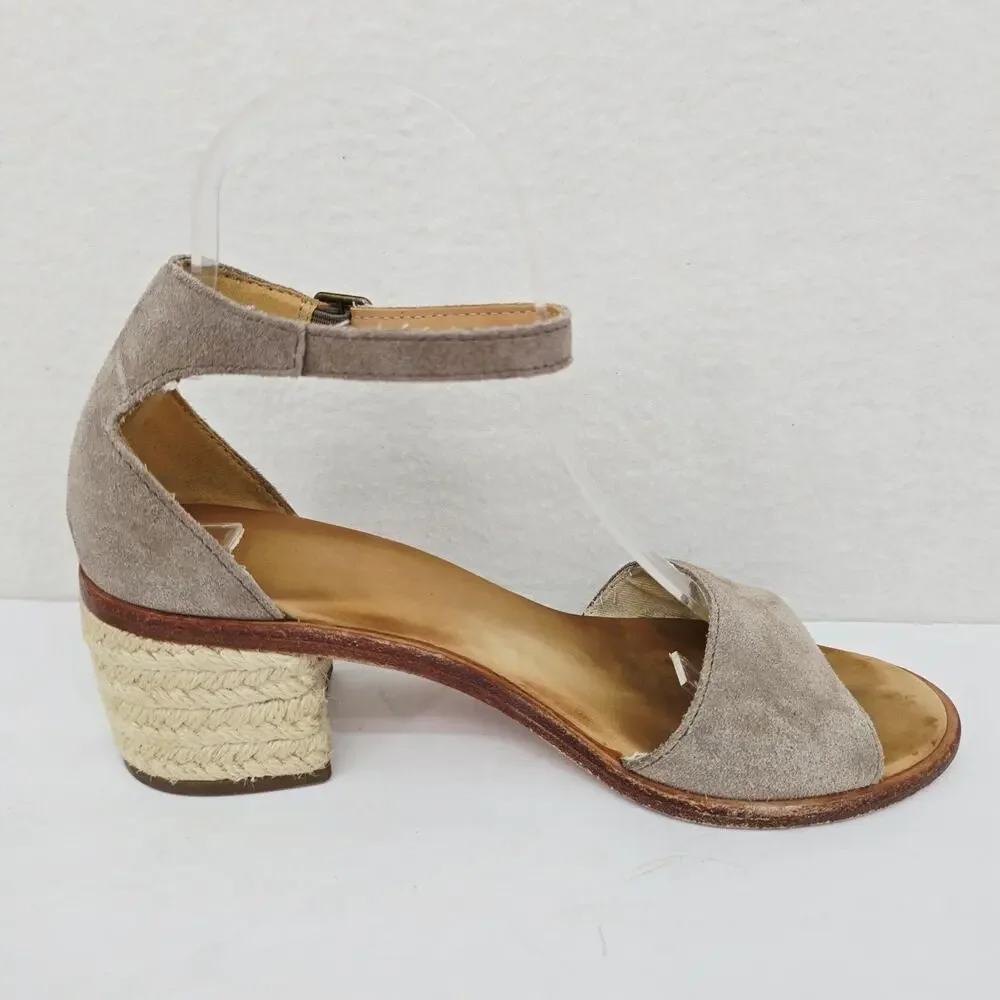 Soludos Espadrille Heeled Sandals Suede Leather Gray 7